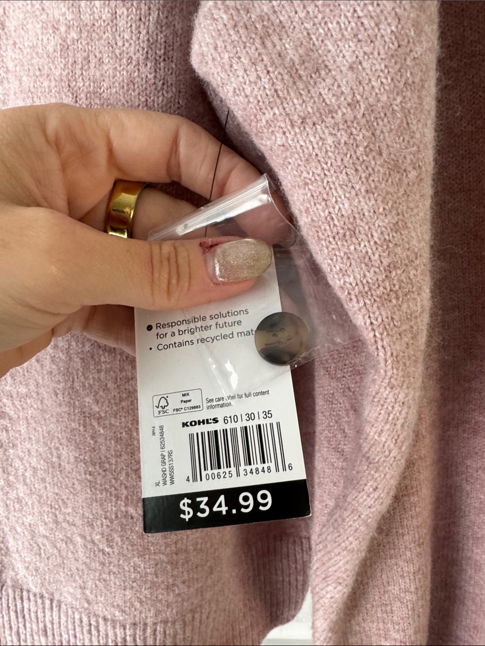 Nine West Rose Pink Button-Front Crewneck Cardigan - Picture 3 of 6